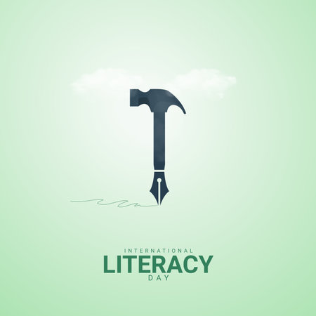 Creative literacy day ads design. international literacy day, Celebrated in United States in September 8th, vector, 3dのイラスト素材