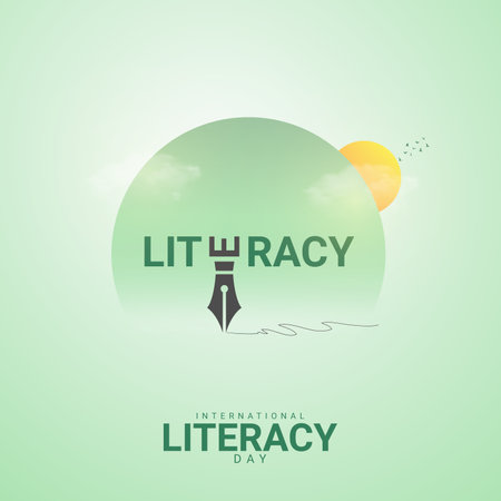 Creative literacy day ads design. international literacy day, Celebrated in United States in September 8th, vector, 3dのイラスト素材