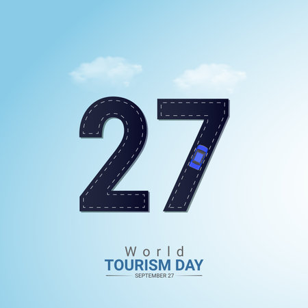 Creative Tourism day ads design. Tourism day, Celebrated in United States in September 27, vector, 3d illustrationのイラスト素材