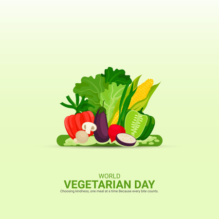 Creative vegetarian day ads design. world vegetarian day, Celebrated in United States in October 1st, vector, 3d illustrationのイラスト素材