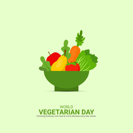 Creative vegetarian day ads design. world vegetarian day, Celebrated in United States in October 1st, vector, 3d illustrationのイラスト素材