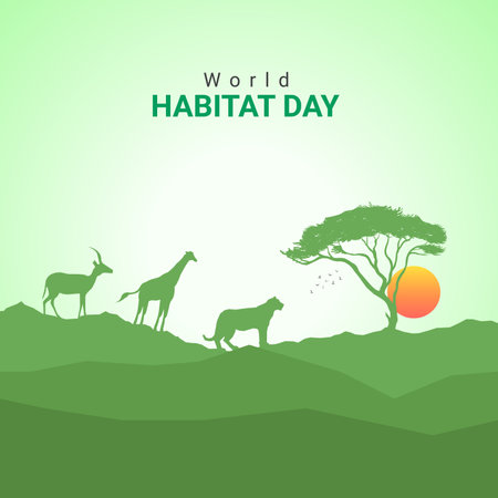 Creative Habitat day ads design. World Habitat Day, Celebrated in United States in October, vector, 3d illustrationのイラスト素材