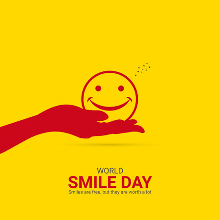 Creative smile day ads design. world smile day, Celebrated in United States in October 7th, vector, 3d illustrationのイラスト素材