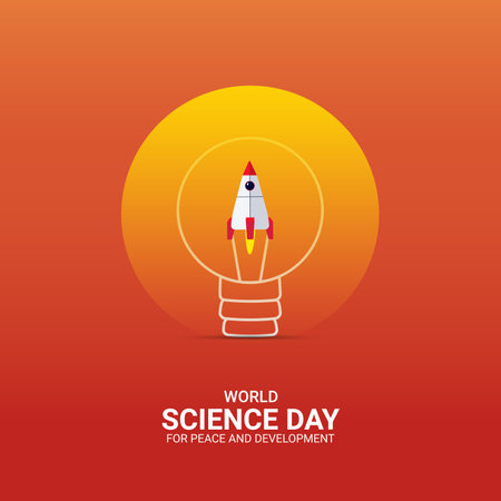 Creative Science Day ads design. World Science Day for Peace and Developmen, Celebrated November 10, vector, 3d illustrationのイラスト素材