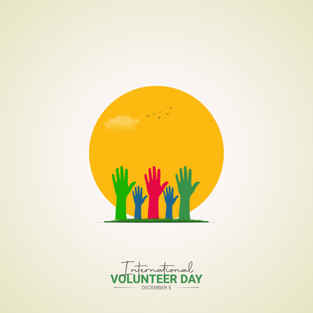 Creative Volunteer Day ads design. International Volunteer Day , Celebrated December 5, vector, 3d illustrationのイラスト素材