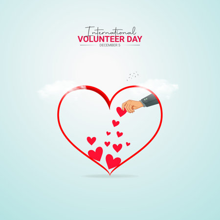 Creative Volunteer Day ads design. International Volunteer Day , Celebrated December 5, vector, 3d illustrationのイラスト素材
