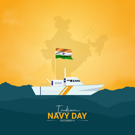Creative Indian Navy Day ads design. Indian Navy Day, Celebrated December 4, vector, 3d illustrationのイラスト素材