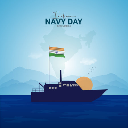 Creative Indian Navy Day ads design. Indian Navy Day, Celebrated December 4, vector, 3d illustrationのイラスト素材