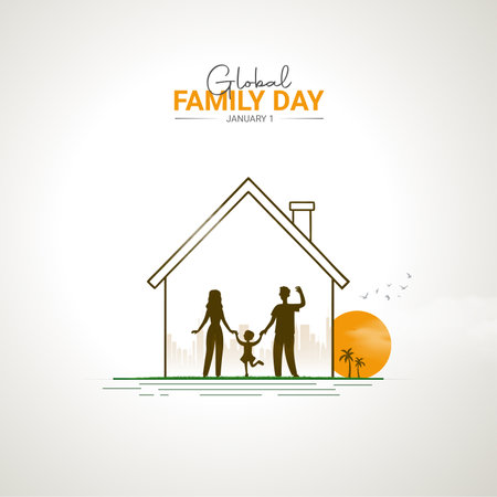 Creative Global Family Day ads design. Global Family Day, Celebrated  January 1, vector, 3d illustrationのイラスト素材