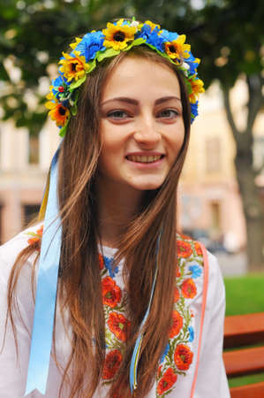 Ukrainian girl portrait outdoor in summer closeupの写真素材