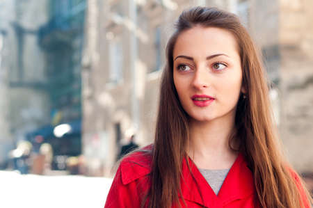 Pretty girl city closeup portrait in Lvivの写真素材