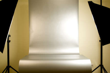 Studio lighting soft boxes and background ready for shootingの写真素材