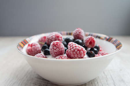 Tasty and delicious ice cream with berriesの写真素材