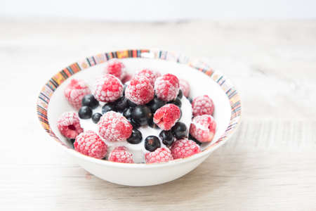 Tasty and delicious ice cream with berriesの写真素材