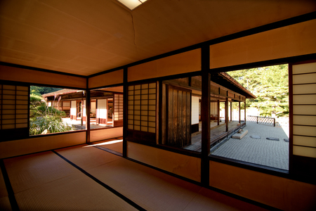 japanese ancient tea house and royal gardenのeditorial素材