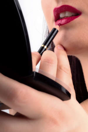 Part of Attractive Woman's Face with Fashion Shiny Red Lips Makeup.