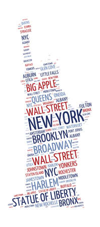Statue of Liberty shaped word cloud in New York conceptのイラスト素材