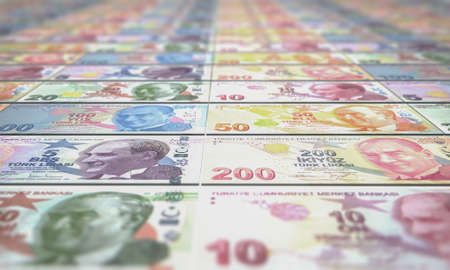 A mixture of Turkish Lira Banknotes on perspectiveの写真素材