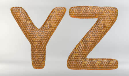3D Illustration of Honeycomb Hive Numbers and Letters including clipping path.の写真素材