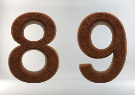 3D Render of Leather Letters & Numbers, isolated on white background, including clipping path.の写真素材