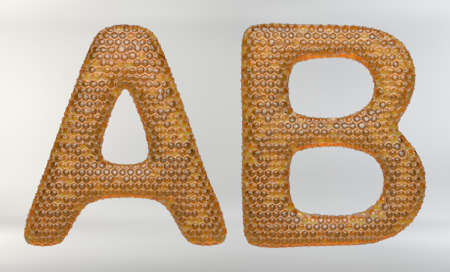 3D Illustration of Honeycomb Hive Numbers and Letters including clipping path.の写真素材