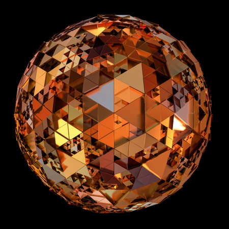 3D Render of an Abstract Spherical Form with Extruded Triangles isolated on black background