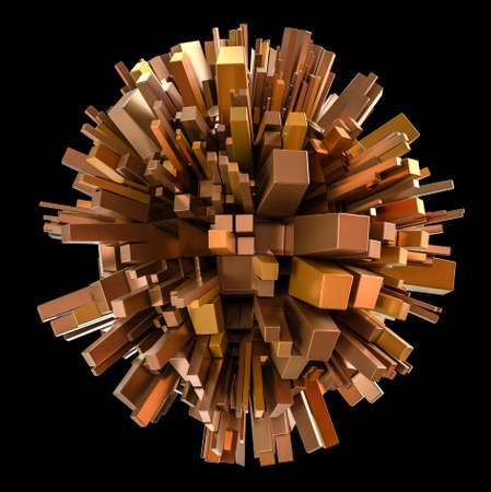 3D Render of an Abstract Spherical Form with Extruded Squares isolated on black background