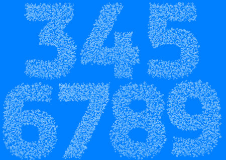 Bubble Numbers From 3 to 9 isolated on blue background.の写真素材