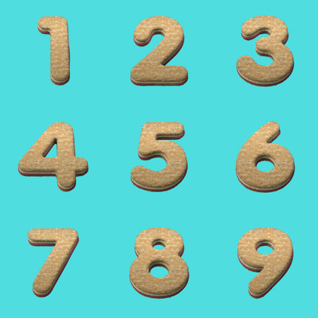 3D Render Set of Toast Font including Letters, Numbers and Punctuation Marks isolated on flat...