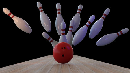 3D Illustration, Render of Bowling Ball and Pins isolated on backgorund.の写真素材