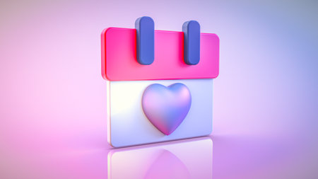 3D Render of Valentine Day Concept - 3D Calendar Icon isolated on purple pink background.の写真素材