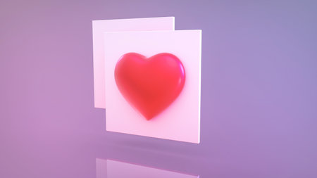 3D Render of Valentine Concept - Letter Icon with a Heart on itの写真素材