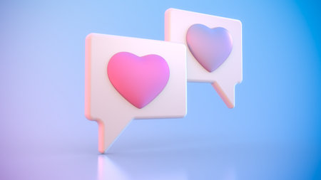 3D Render of Valentine & Lover Concept - Messaging, Texting icons with heartsの写真素材