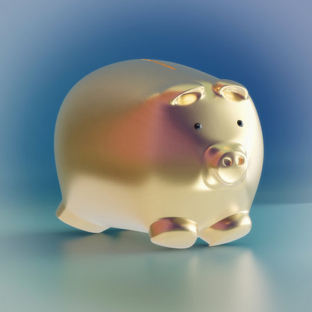 Piggy bank on a blue background. 3D illustration.の写真素材