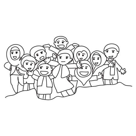 Hand drawn of Santri or muslim students. Vector, illustration.のイラスト素材