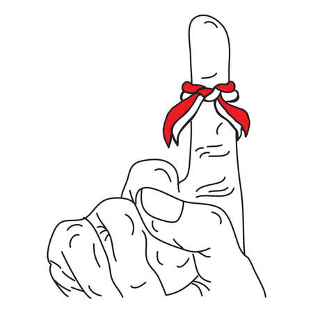 Hand drawn of a finger with red white ribbon as symbol of the Indonesian flagのイラスト素材