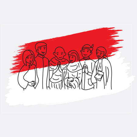 Several people from various ethnic groups and religions in Indonesia. The concept of national unity.のイラスト素材