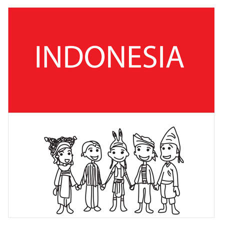 Several people from various ethnic groups and religions in Indonesia joined hands. The concept of national unity.のイラスト素材