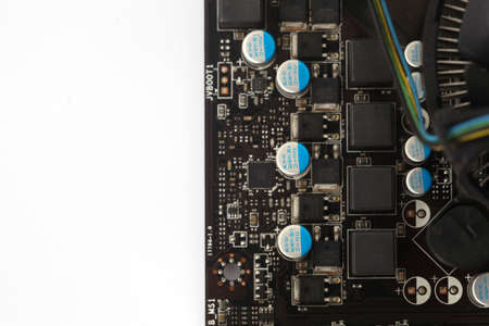 Close up and detail photo of computer circuit board, motherboard, computer component and port....