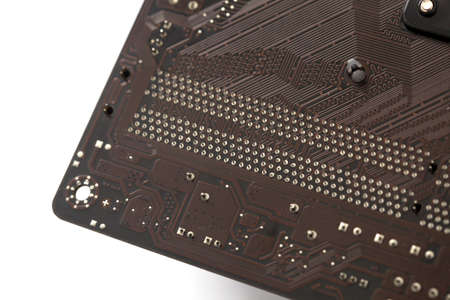 Close up and detail photo of computer circuit board, motherboard, computer component and port....