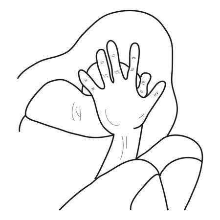 Hand drawn of a woman covers her face. Human right conceptのイラスト素材
