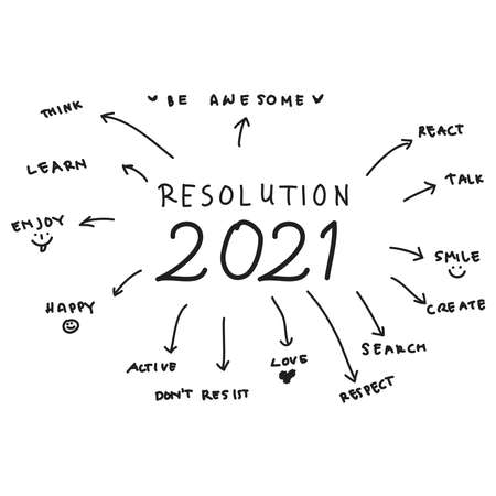 Illustration hand drawn for new year concept. Happy new year 2021.のイラスト素材