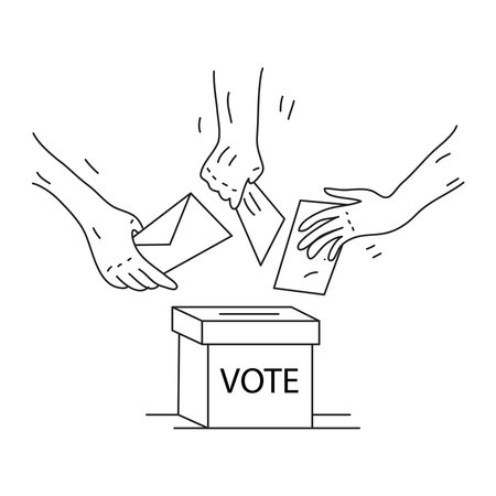 Hand drawn of some hands are loading ballot envelopes in the election boxのイラスト素材
