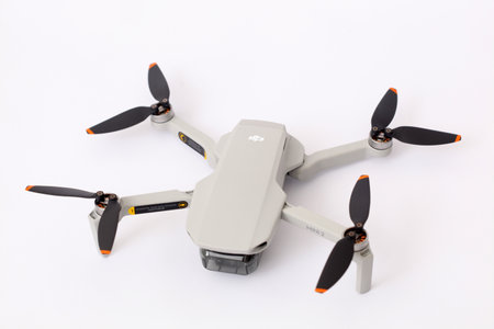 Yogyakarta, Indonesia - Jan 21, 2020 : Detail photo of the DJI Mini 2 Drone. Drones released in 2020