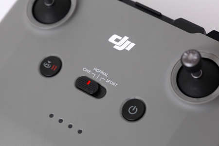 Yogyakarta, Indonesia - Mar 10, 2020 : Detail photo of the DJI Mini 2 Drone remote control. Drones...