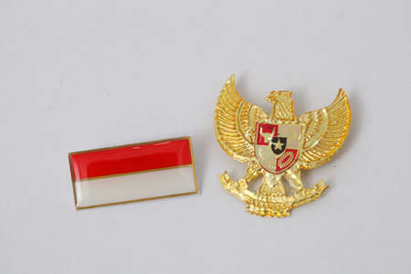 Indonesian flag with Garuda Pancasila. Indonesia independence day 17th August. Isolated on whiteの写真素材