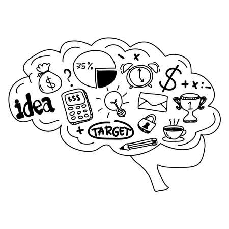 Thought process business startup idea mechanism into man brain. Vectorのイラスト素材