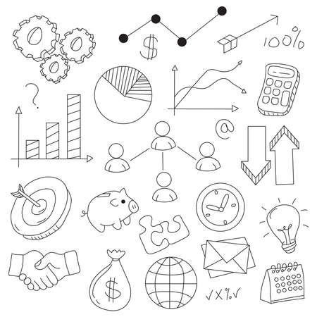 Business doodle vector illustration. Icon and hand drawn elementsのイラスト素材