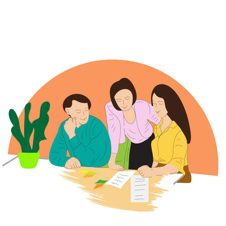Meeting business people in a flat design. Teamwork concept.のイラスト素材