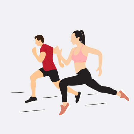Vector illustration of Man and woman running together. Athletics sport conceptのイラスト素材